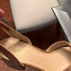 Franco Sarto tan open toe ankle block heel